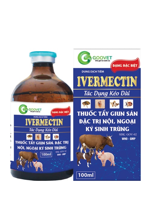 Nội ngoại ký sinh động vật IVERMECTIN 1% 100ML Goovet. Ve, Ghẻ, Rận, Giun, Mần Da cho động vật.