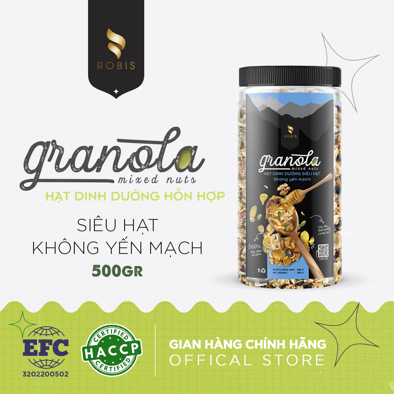 Granola ngũ cốc siêu hạt dinh dưỡng robis - hũ 500gr
