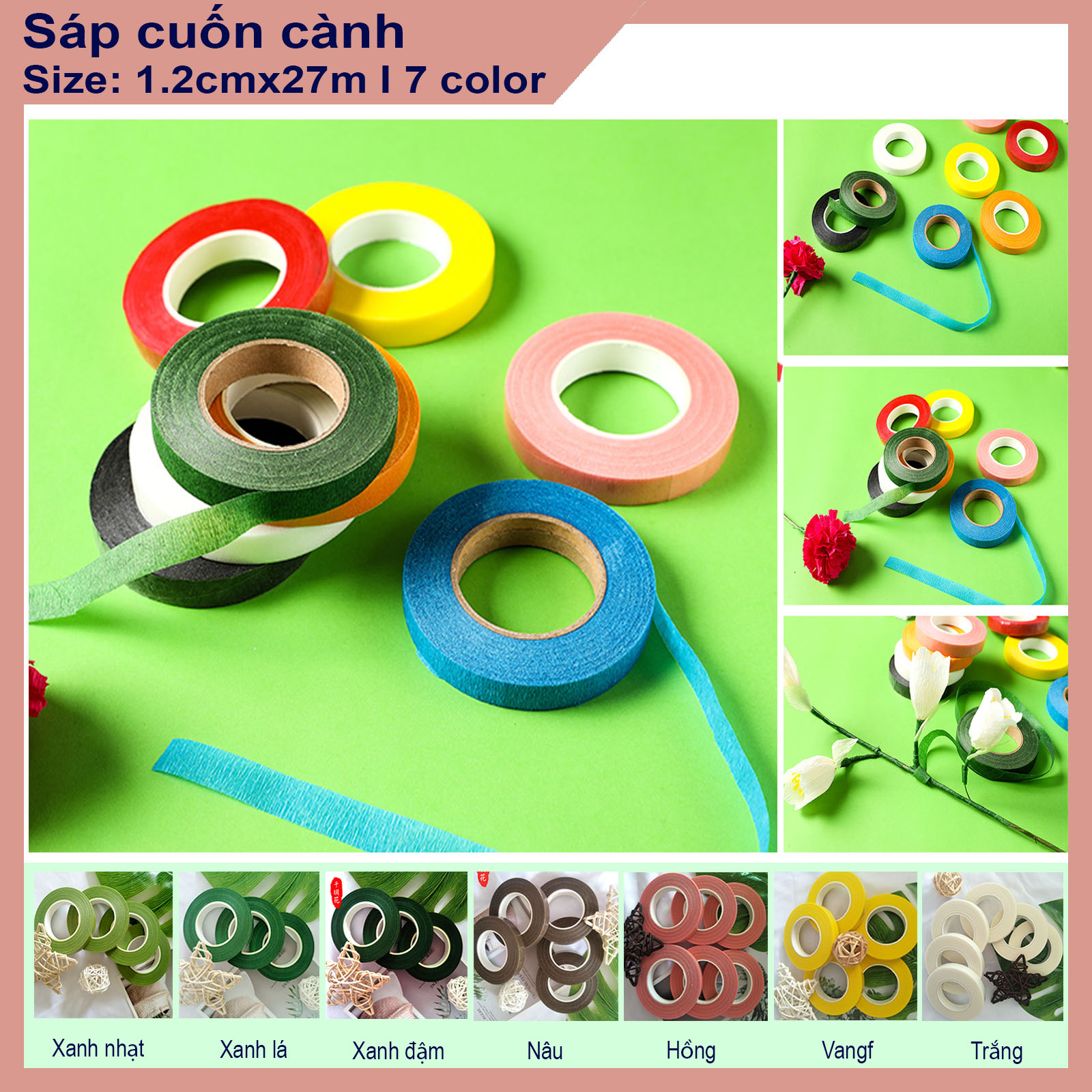 Sỉ lố 12 cuộn băng dính sáp quấn cành, băng keo, sáp quấn hoa len