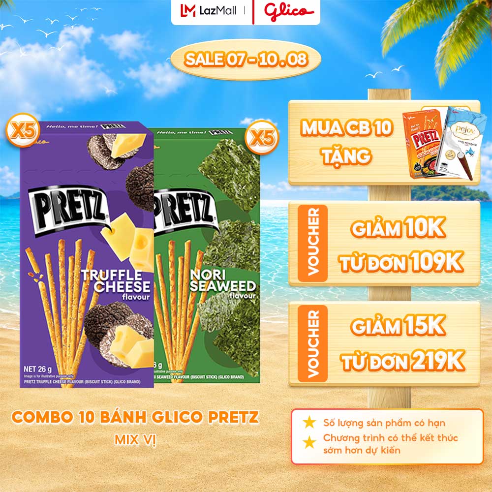 Combo 10 Hộp Bánh Que Snack Nướng Giòn PRETZ ROCKSTAR Mix Vị - 26G/Hộp (5 Rong Biển Nori - 5 Phô Mai Nấm)