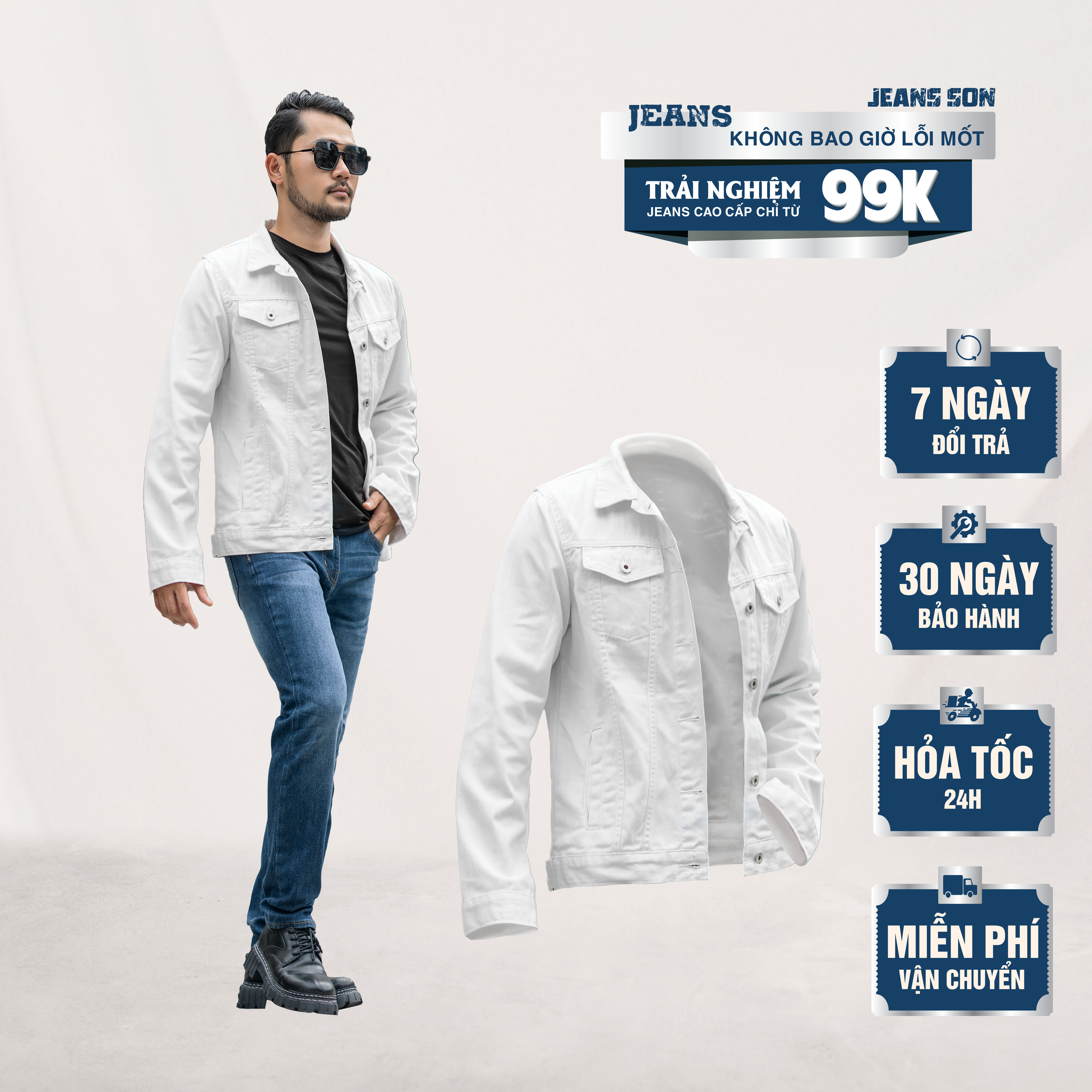 Áo khoác jeans cotton trắng jeans sơn - k12