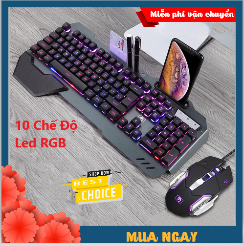 COMBO Bộ Bàn Phím Và Chuột K618 Bàn Phím Có 10 Chế Độ Led Đổi Màu Khác Nhau Chuột Cao Cấp Led RGB Bàn Phím Sánh Ngang Phím Cơ Cao Cấp Tặng Kèm Kê Tay Chơi Game Máy Tính Laptop PC