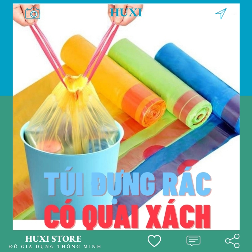 { COMBO 3 CUỘN } Túi Đựng Rác Tự Phân Hủy Thân Thiện Môi Trường, Có Dây Rút Thông Minh Làm Quai Xách Tiện Dụng An Toàn Sạch Sẽ, 01 Cuộn 15 Túi, Kích Thước 45 x 55 cm