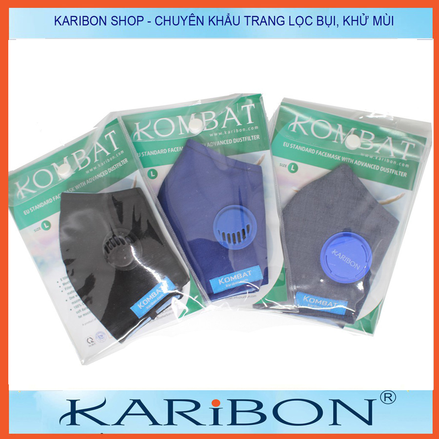 Combo 3 khẩu trang Karibon Kombat 8 lớp, có van thở ra, lọc bụi mịn