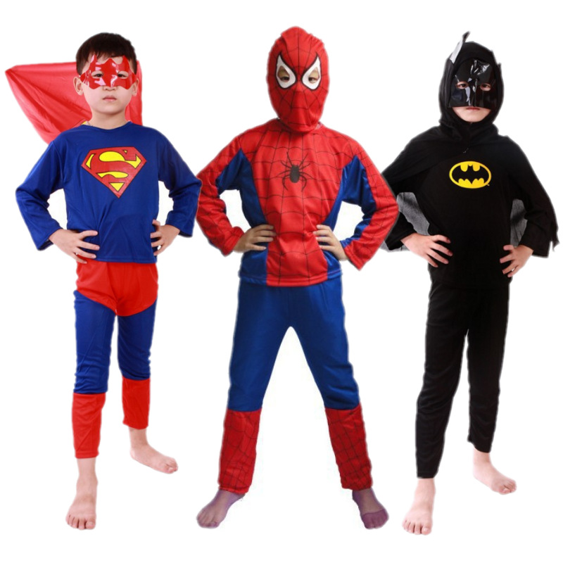 Halloween Trẻ Em Trang Phục Người Nhện Batman Superman Áo Choàng Bộ Đồ Dài