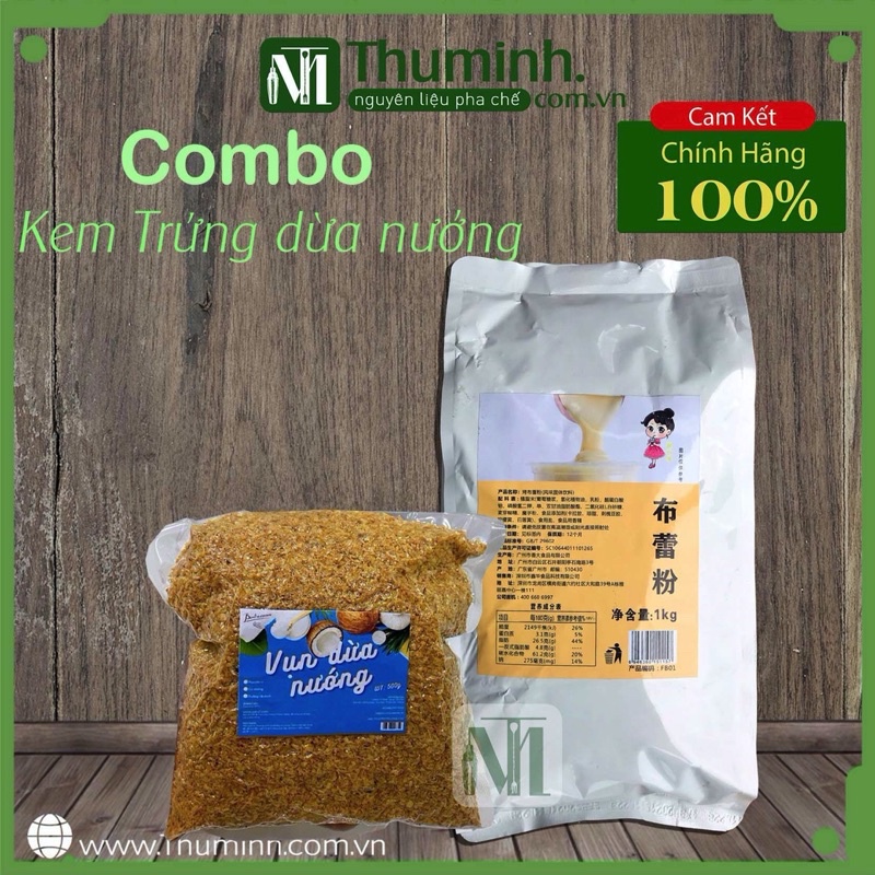 Combo vụn dừa nướng và bột kem trứng làm trà sữa kem dừa nướng