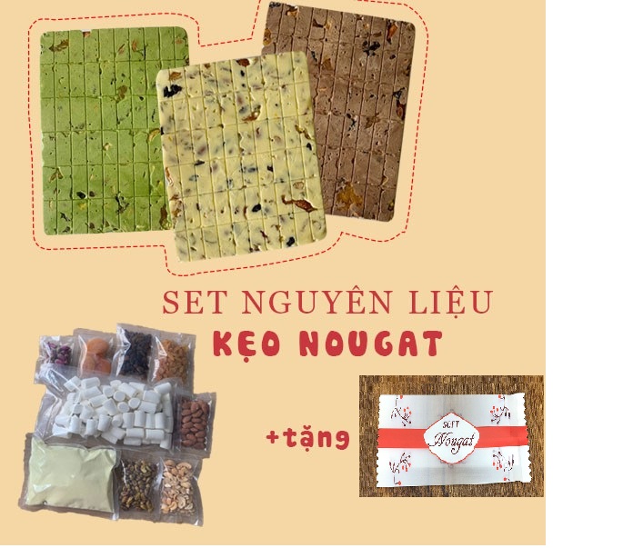 [HCM]Set nguyên liệu làm kẹo nougat trà xanh 10 món + tặng 50 tờ giấy gói kẹo