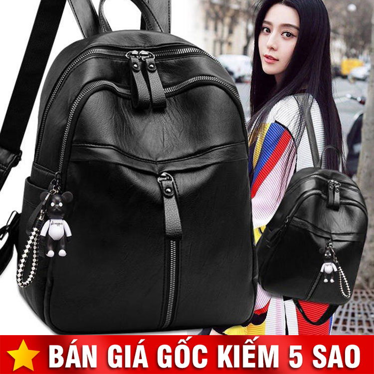 Balo da pu khóa dọc kèm móc khóa xinh p1827 - parisa.vn