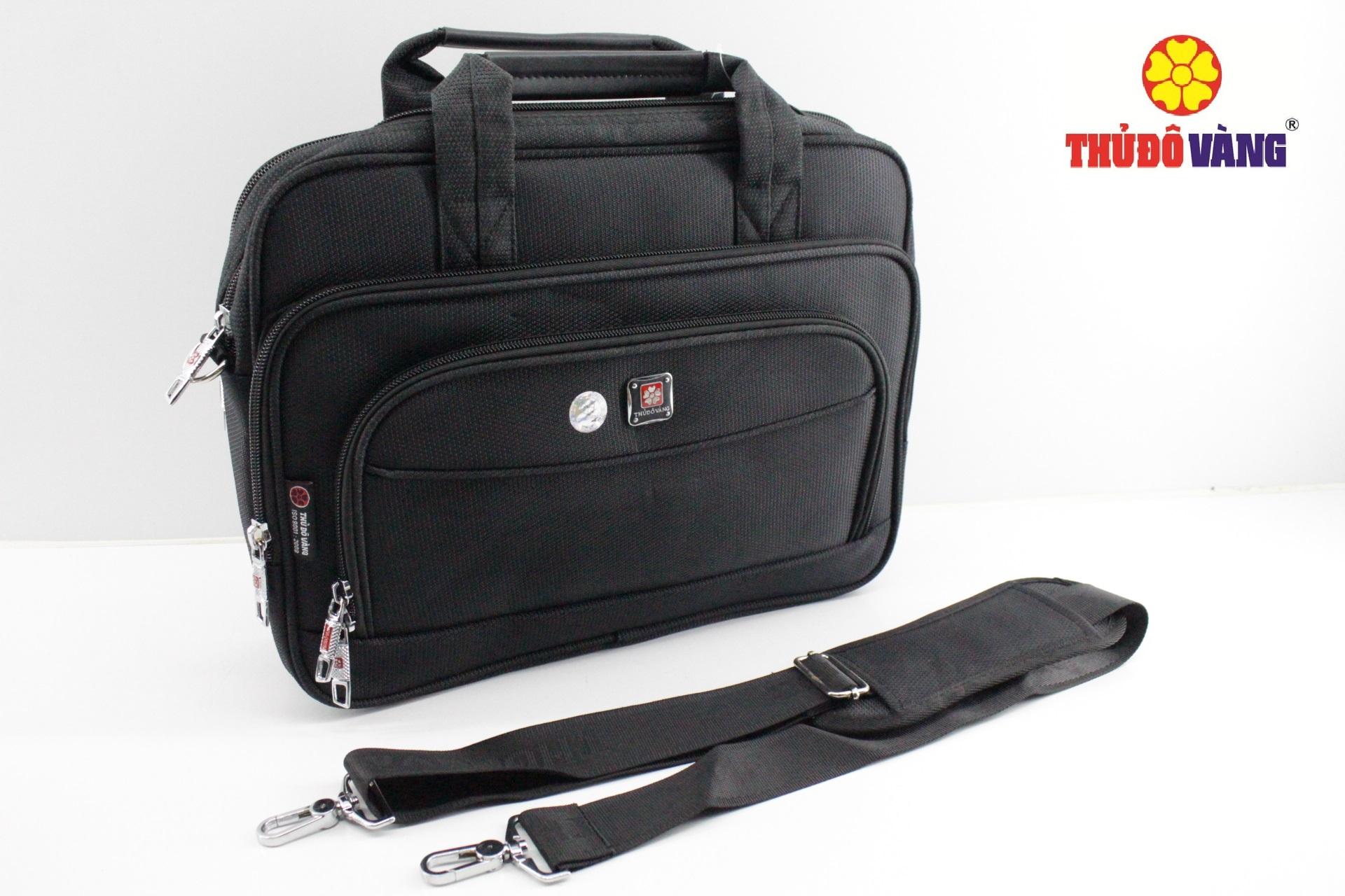 CẶP CÔNG SỞ VẢI DÙ THỦ ĐÔ VÀNG C-195 SIZE TO ( Đen )