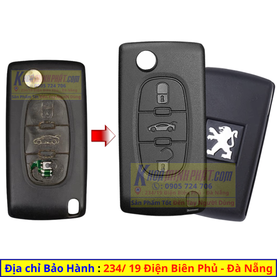 Vỏ chìa khoá peugeot 308, 408, 3008, 308 chính hãng v82