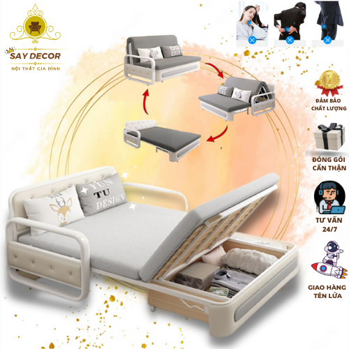 Giường sofa gấp gọn thành ghế đa năng thông minh gấp gọn thành ghế sofa cao cấp,nhiều chức năng tặng kèm bộ gối cao cấp