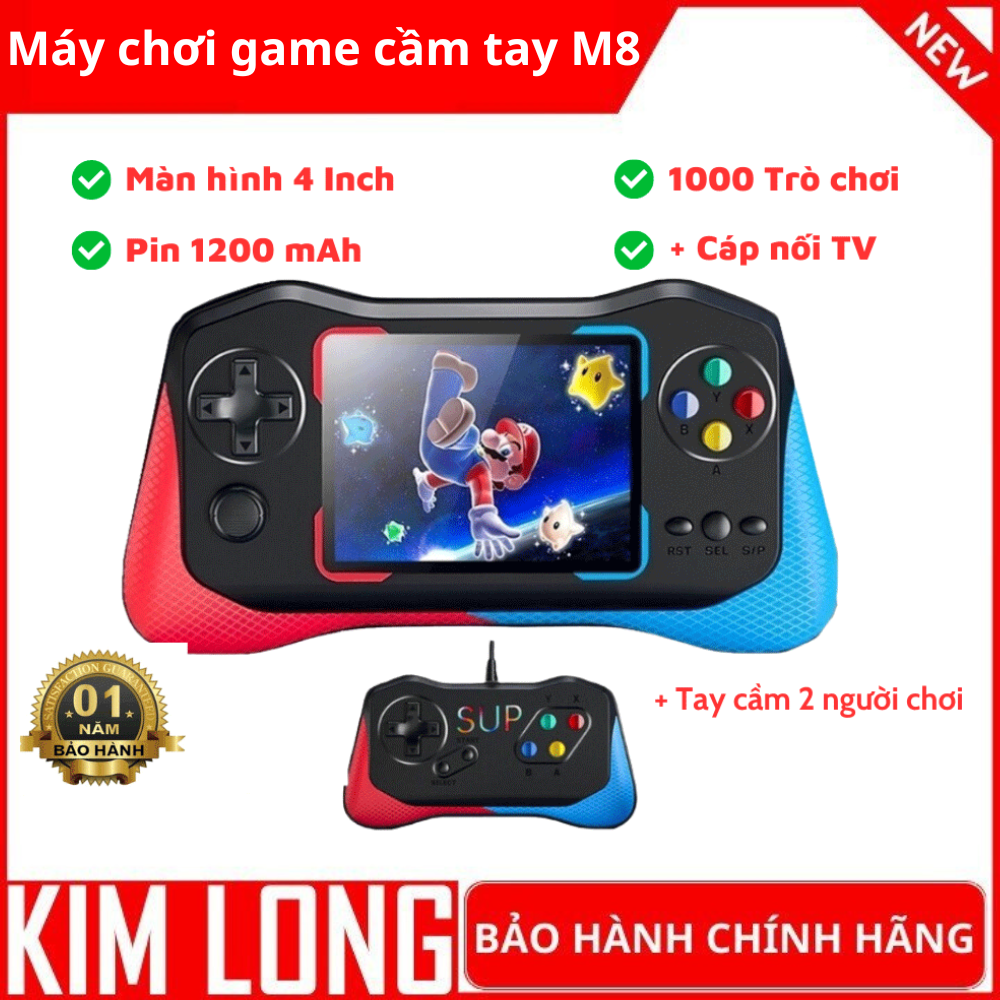 Máy chơi game cầm tay m8 1000 trò - pin cực trâu - kết nói được tv - kèm theo tay cầm chơi game 2 người - bh 12 tháng