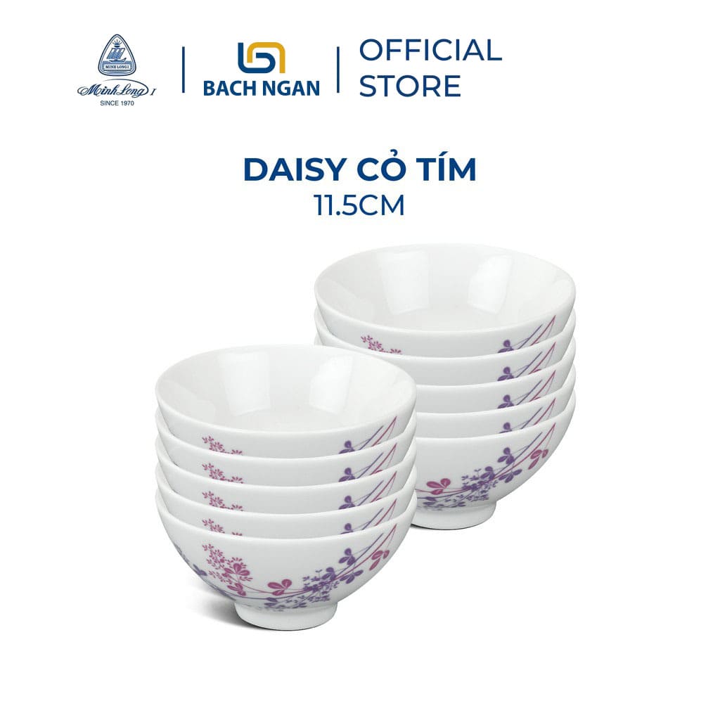 Bộ 10 Chén sứ cao cấp Minh Long 11.5 cm Daisy Cỏ Tím dùng ăn cơm trong gia đình, đãi khách hay tặng người thân