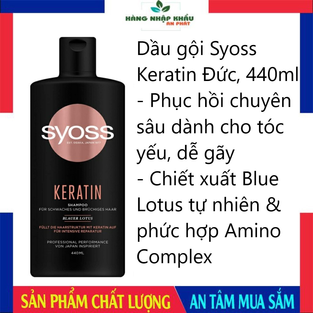 Dầu gội Syoss Keratin Đức chuyên sâu phục hồi hư tổn cho tóc yếu, dễ rụng, 440ml