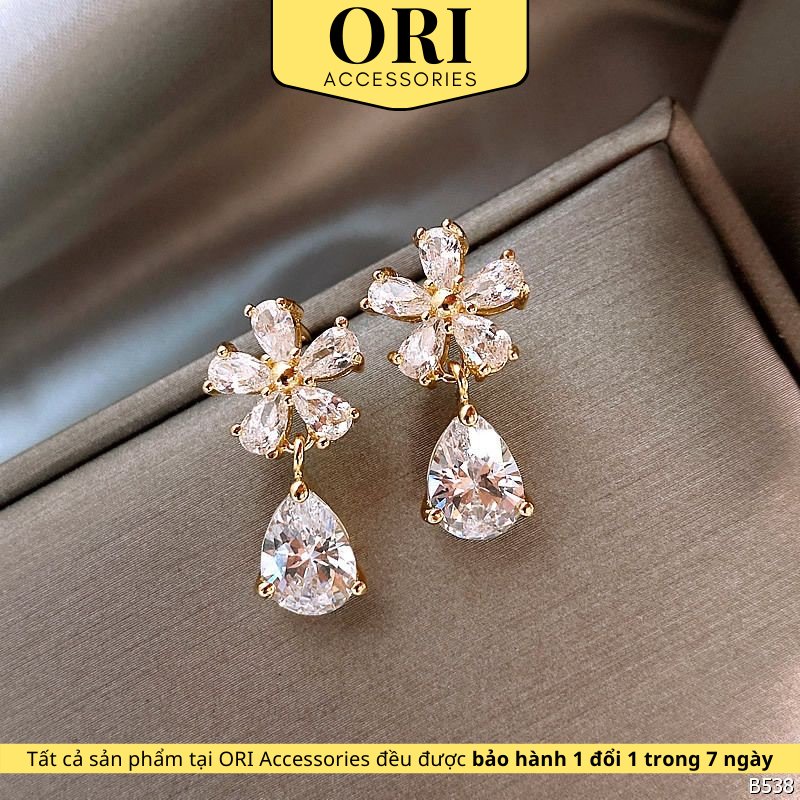 Khuyên tai nữ bông hoa đính đá priscilla thời trang ori accessories b538