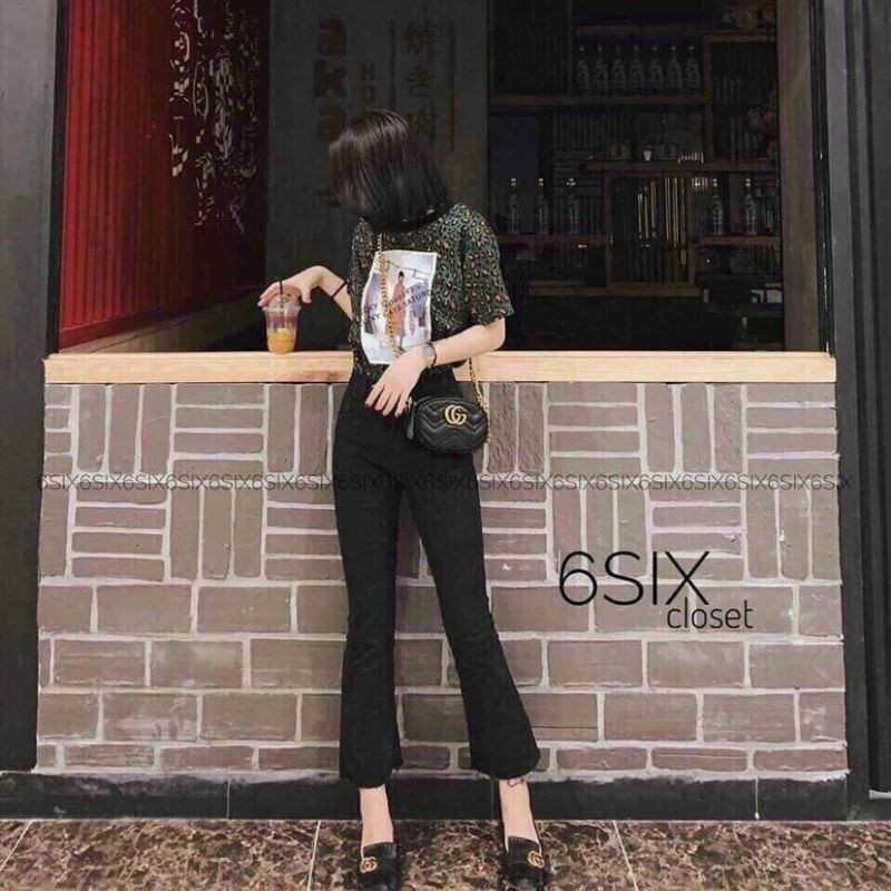 Quần jean ống loe dáng lỡ trên mắt cá chân