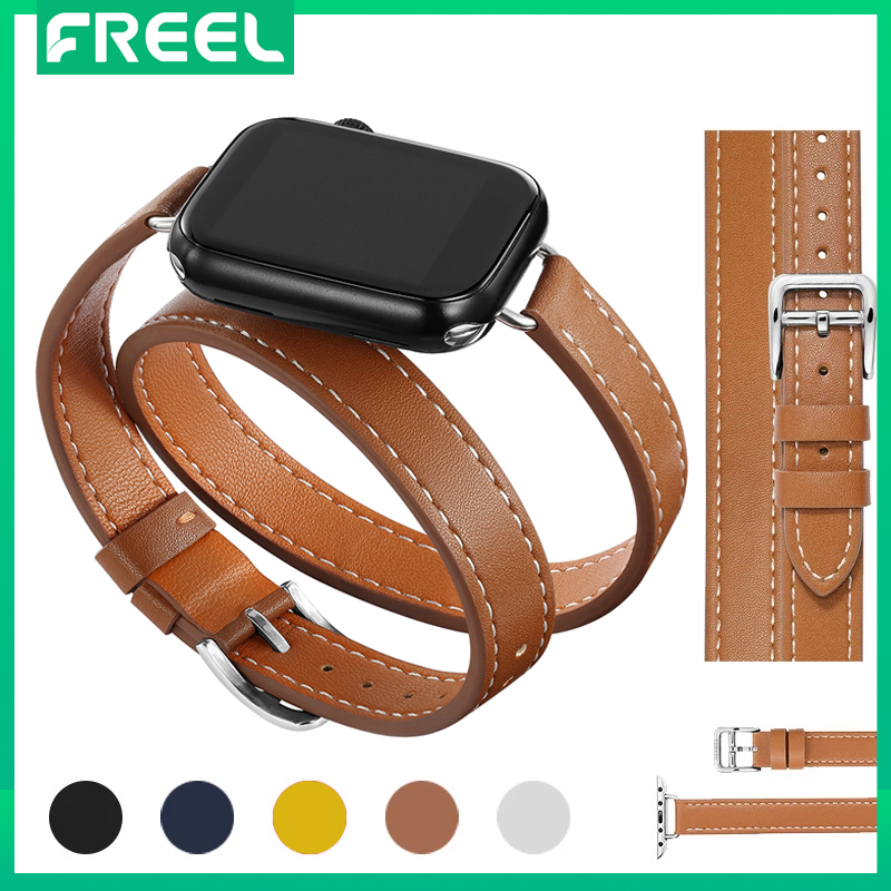Dây da double tour cho dây đeo apple watch ultra 49mm 45mm 41mm 42mm 44mm series 7 6 se 5 4 3 2 cho smart i watch 6 38mm 40mm thời trang 41mm
