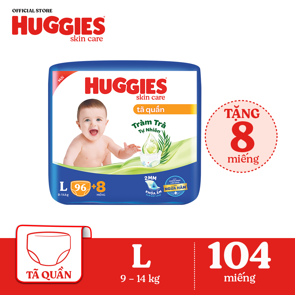 Gói Tã/bỉm quần HUGGIES SKINCARE MEGA JUMBO size L968 miếng