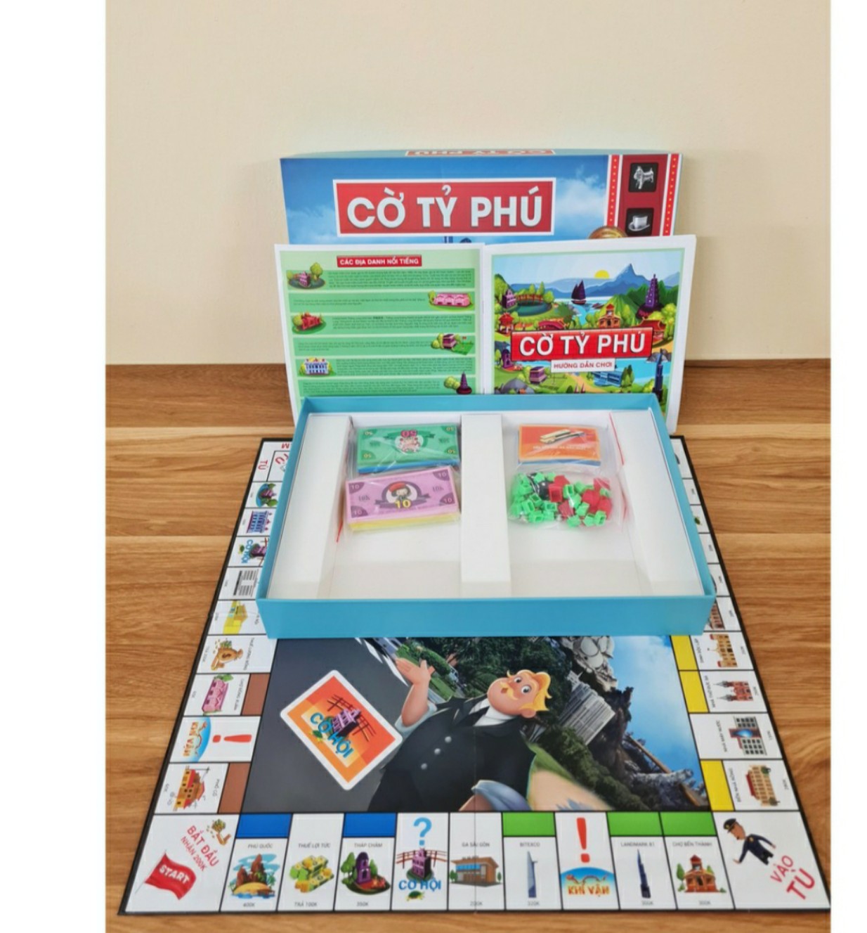 CỜ TỶ PHÚ- BOAD GAME PHIÊN BẢN VIỆT NAM MÀU XANH HỘP TO NHẤT SỊN TIEN POLIME