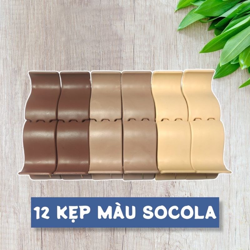 Set 12 kẹp tóc càng cua 5 răng nhám màu socola- hot hit