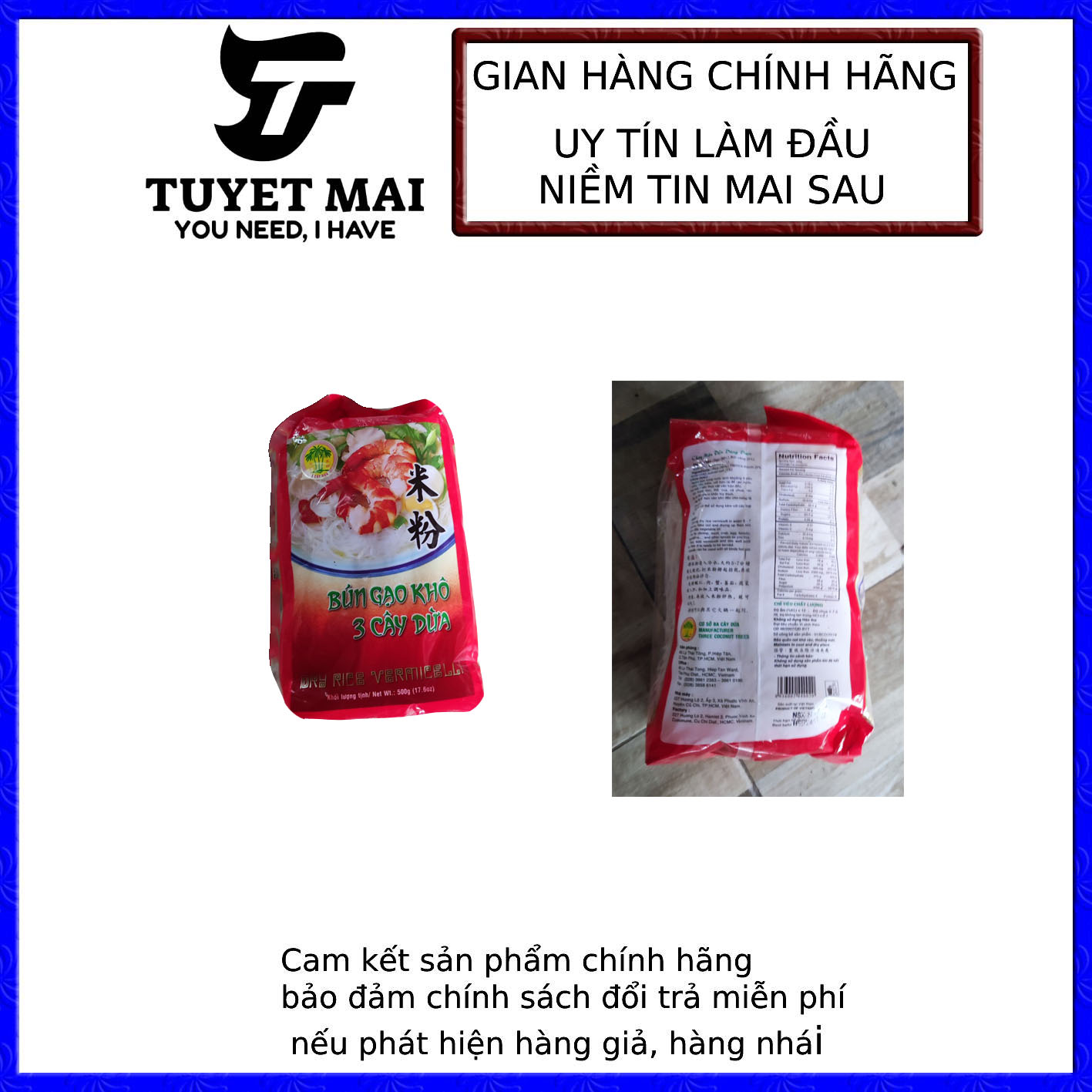 Bún gạo khô 3 cây dừa gói500gr