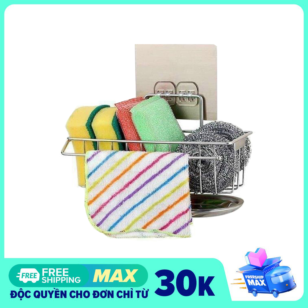 Giỏ đựng giẻ rửa bát inox 304 có khay hứng nước tiện dụng giá treo giẻ rửa bát chuẩn inox 304 tặng kèm miếng dán cường lực chắc chắn