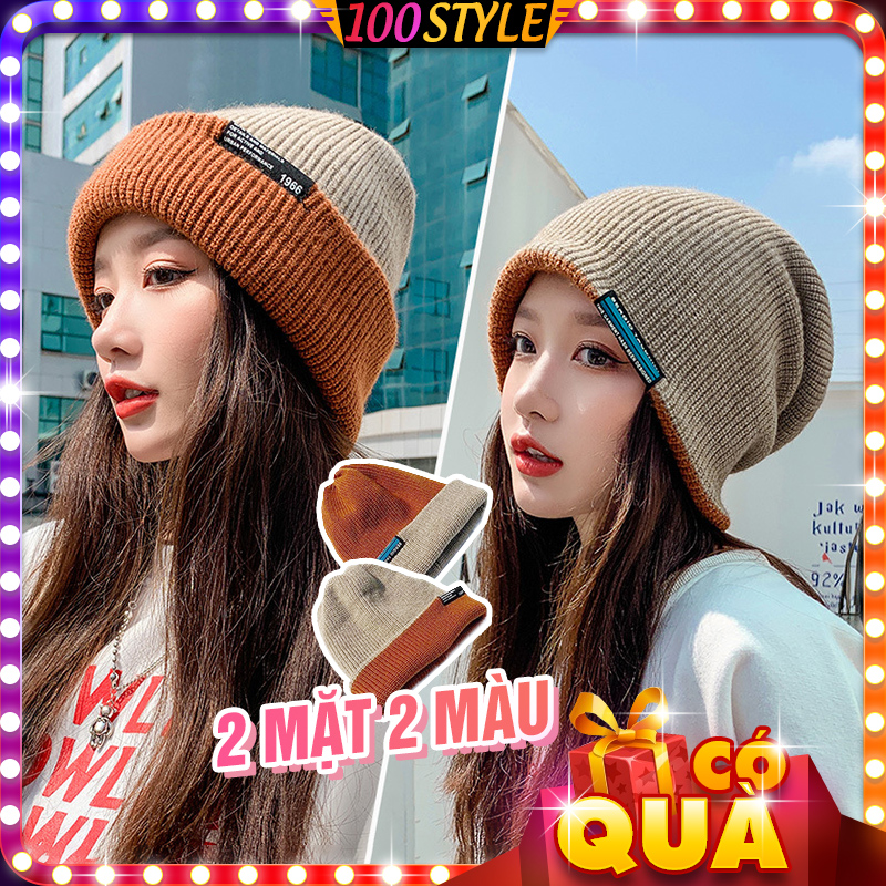 Nón len 2 mặt nam nữ 2 kiểu đội dày dặn ấm áp - 100style