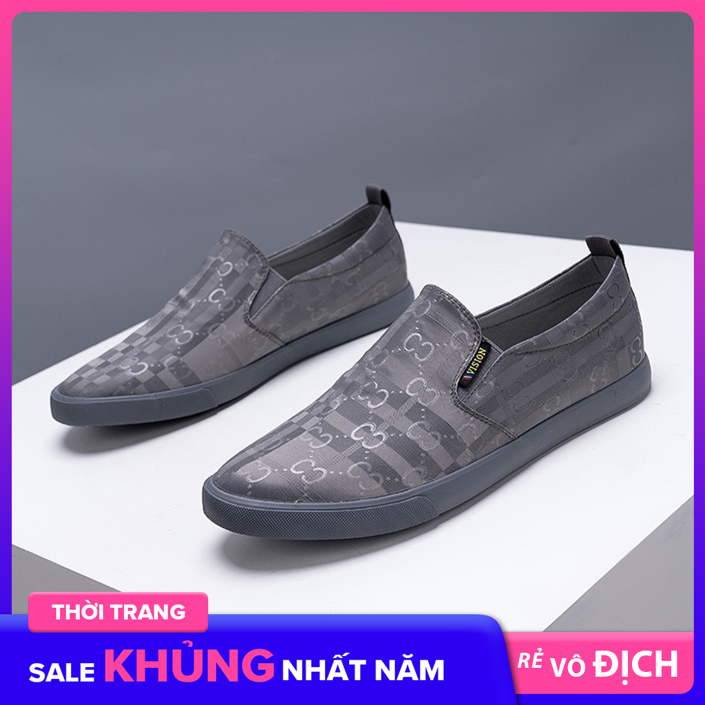 Giày slipon nam giày lười nam A2186 màu ghi giày lười vải giày mọi nam