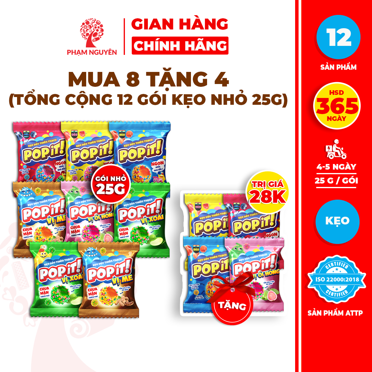 MUA 8 TẶNG 4 | Tổng cộng 12 Gói Nhỏ Kẹo Dẻo Thiên Thạch mix 6 vị Từ Nước Ép Trái Cây Popit 25g | Kẹo Dẻo | Đồ ăn vặt