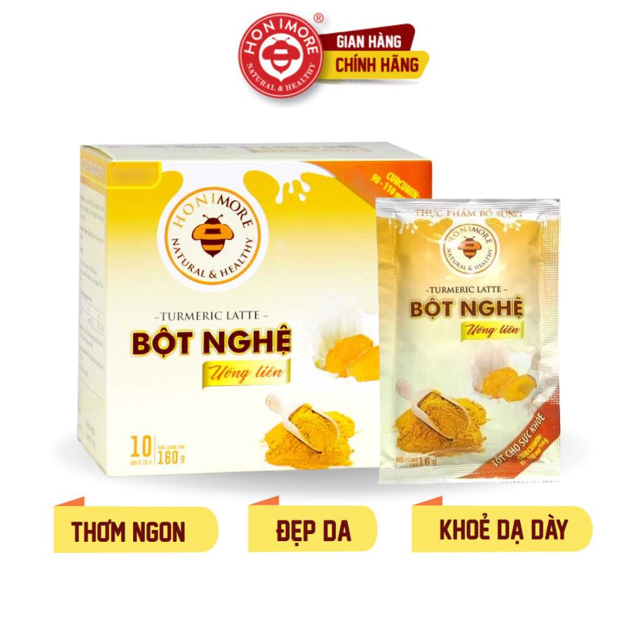 Bột nghệ uống liền Honimore 160g (chứa 10 gói) - Giúp da sáng mịn, hồng hào