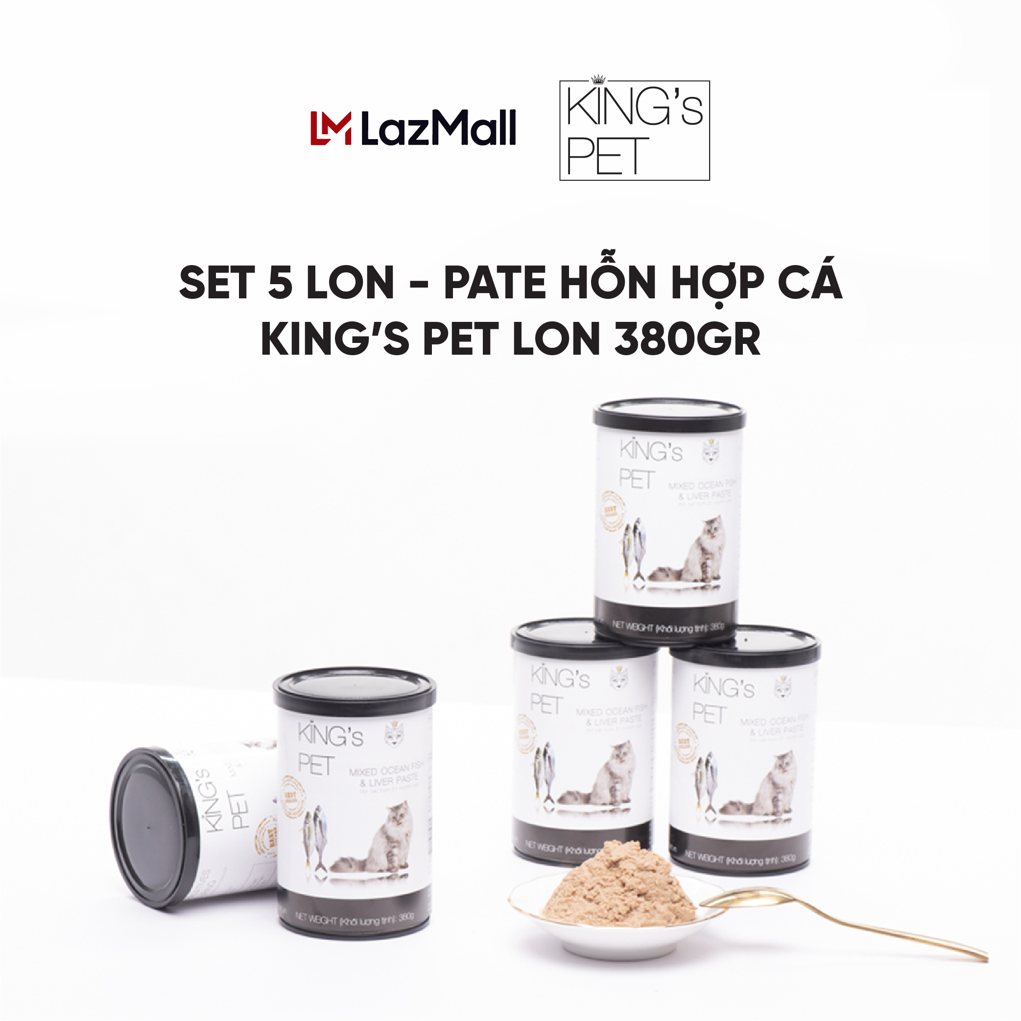 [SET 5 LON] Pate Hỗn hợp Cá King’s Pet 380g Thức Ăn Cho Mèo Từ 01 Tháng Tuổi