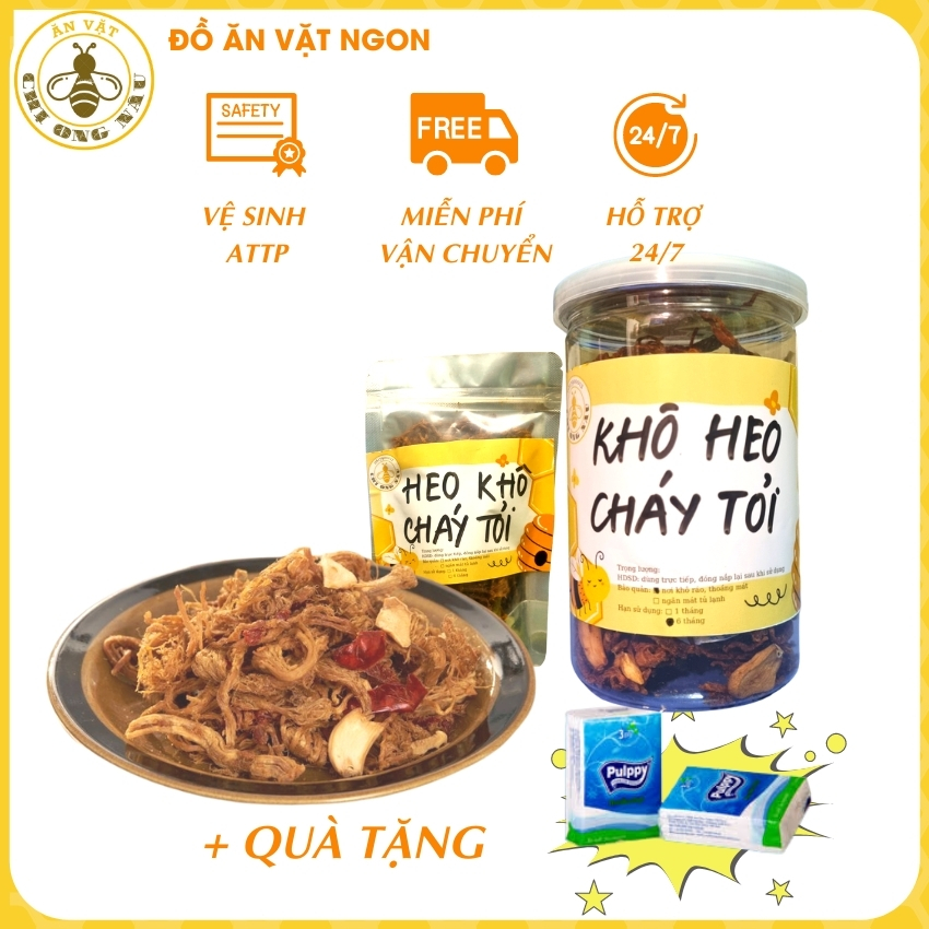 [Freeship + Quà 5K]Heo Khô Cháy Tỏi Handmade Chị Ong Nâu, Khô Heo Cháy Tỏi Giả Bò Ăn Vặt Khô Ngon Ngất Ngây Gây Nghiện