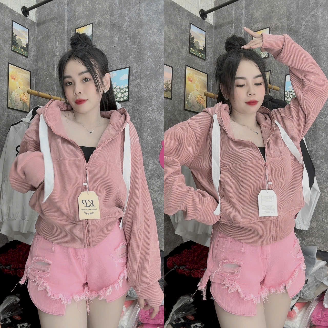 Áo Khoác Len Nhung Gân 4 Túi Kiểu Croptop Tay Cánh Dơi Cực Sành Điệu_XT