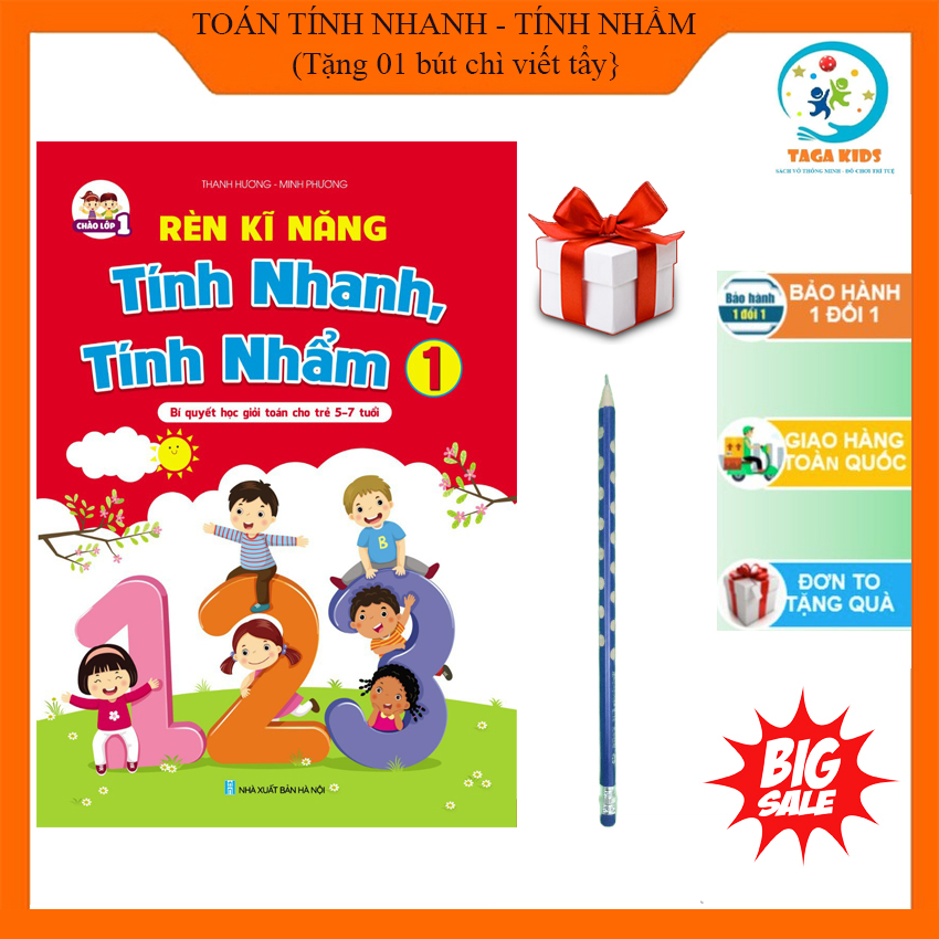 [SÁCH TOÁN TÍNH NHANH - TÍNH NHẨM SIÊU NHANH]  Toán 5-7 tuổi + Quà 6K: Bút chì định vị viết tẩy .