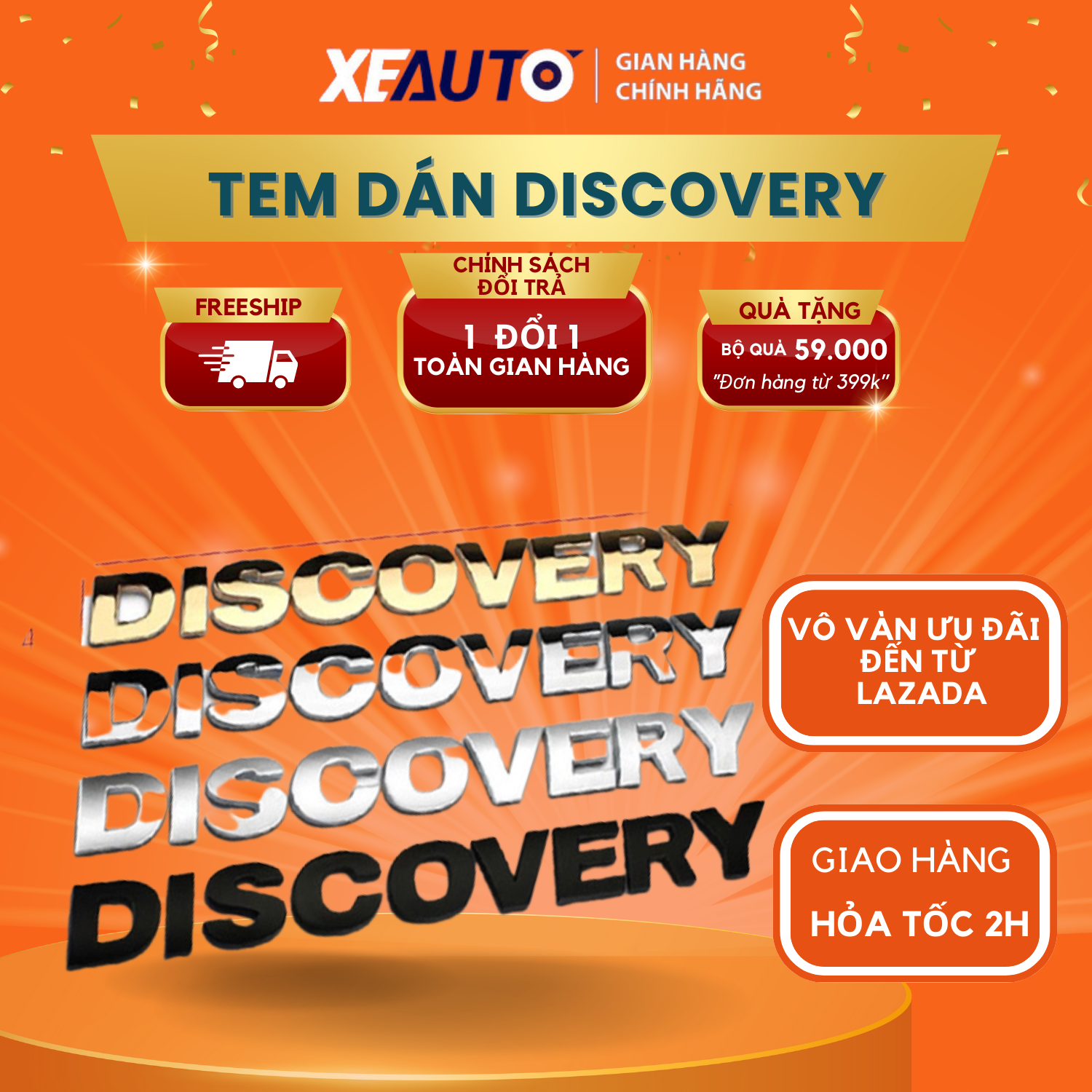 Chữ nổi dán xe – chữ nổi dán ô tô – tem discovery mạ crom trang trí xe ô tô, 3 màu lựa chọn