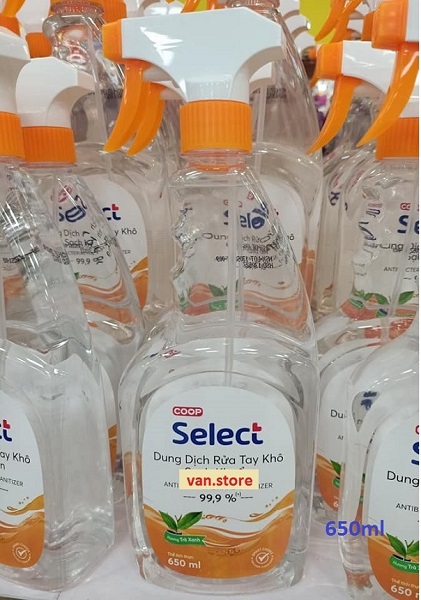 Chai xịt rửa tay khô coop select 650ml- hương trà xanh