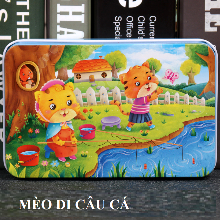 Đồ chơi ghép tranh mô hình Tranh ghép hình Mèo đi câu cá gồm 60 chi tiết