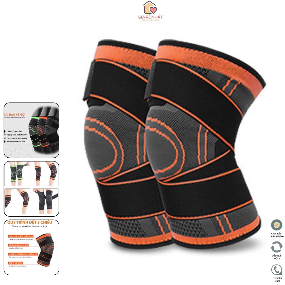 Bó gối có dây quấn trợ lực vải dệt kim 3D thoáng khí AL7720 Đai Quấn Bảo Vệ Đầu Gối
