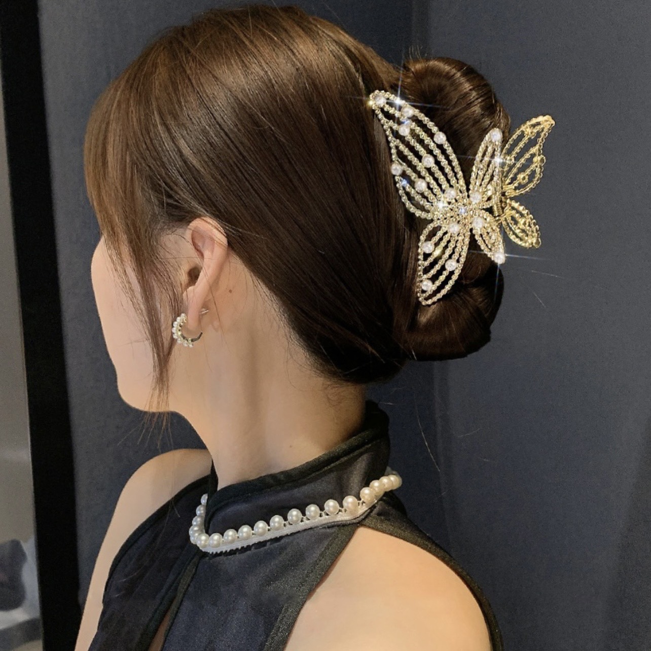 🦋 𝑭𝑹𝑬𝑬𝑺𝑯𝑰𝑷 🦋 Kẹp tóc cánh bướm đính ngọc trai nhân tạo phong cách nữ tính sang trọng