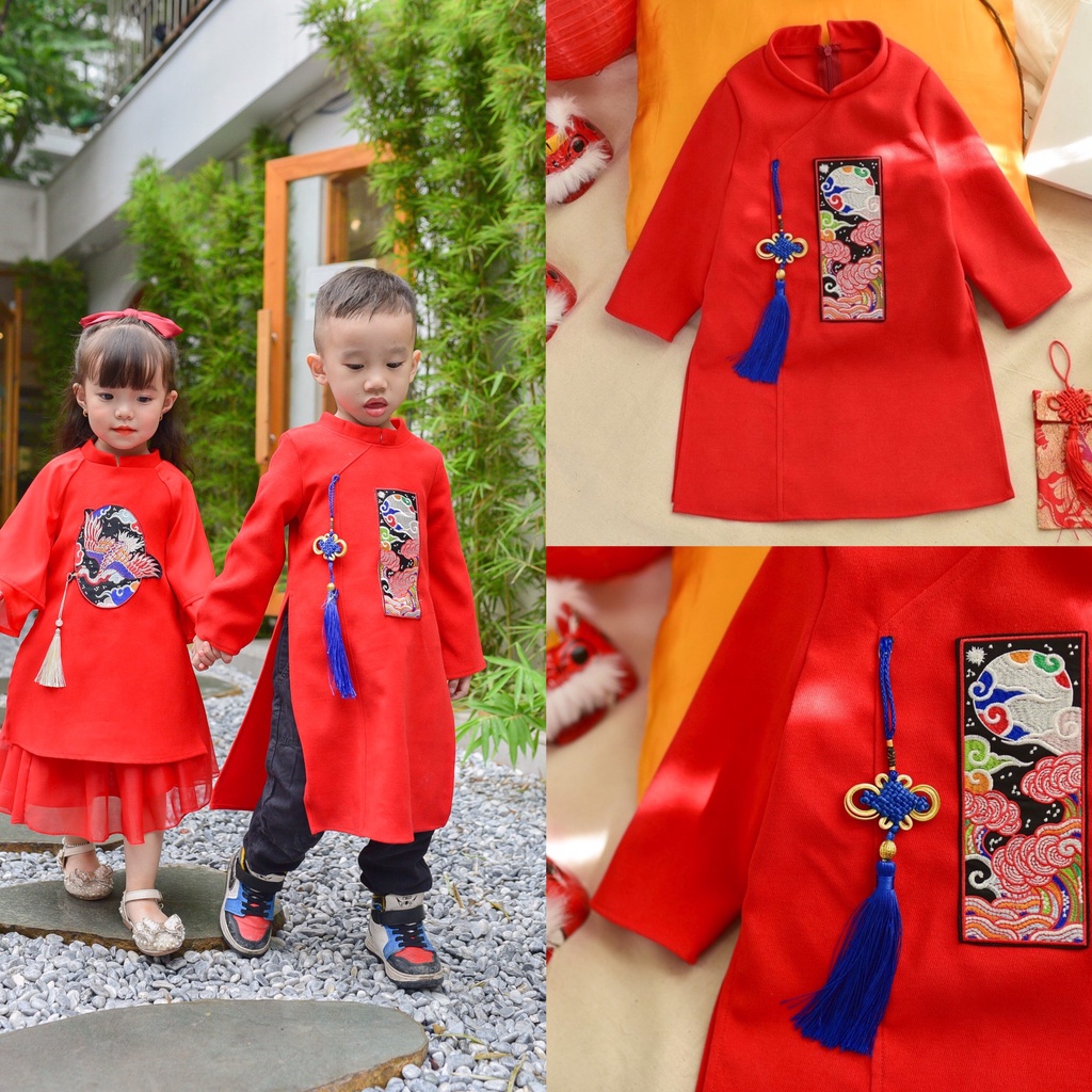 Set áo dài long phụng mặc Tết cho bé trai, bé gái