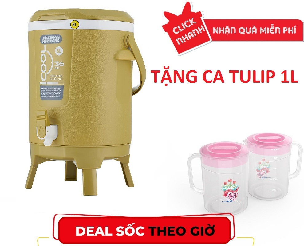 [HCM]Bình Đá Duy Tân Icool Màu Nhũ 8 Lít (27 x 28 x 34 cm) No.850- TẶNG KÈM CA TULIP 1 L