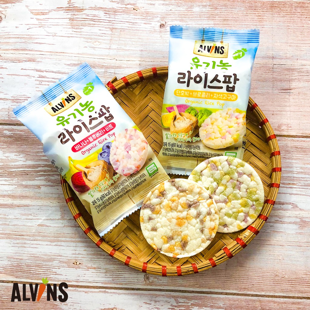 Bánh gạo bỏng Ăn Dặm hữu cơ Alvins Ba vị trái cây - rau củ 15g