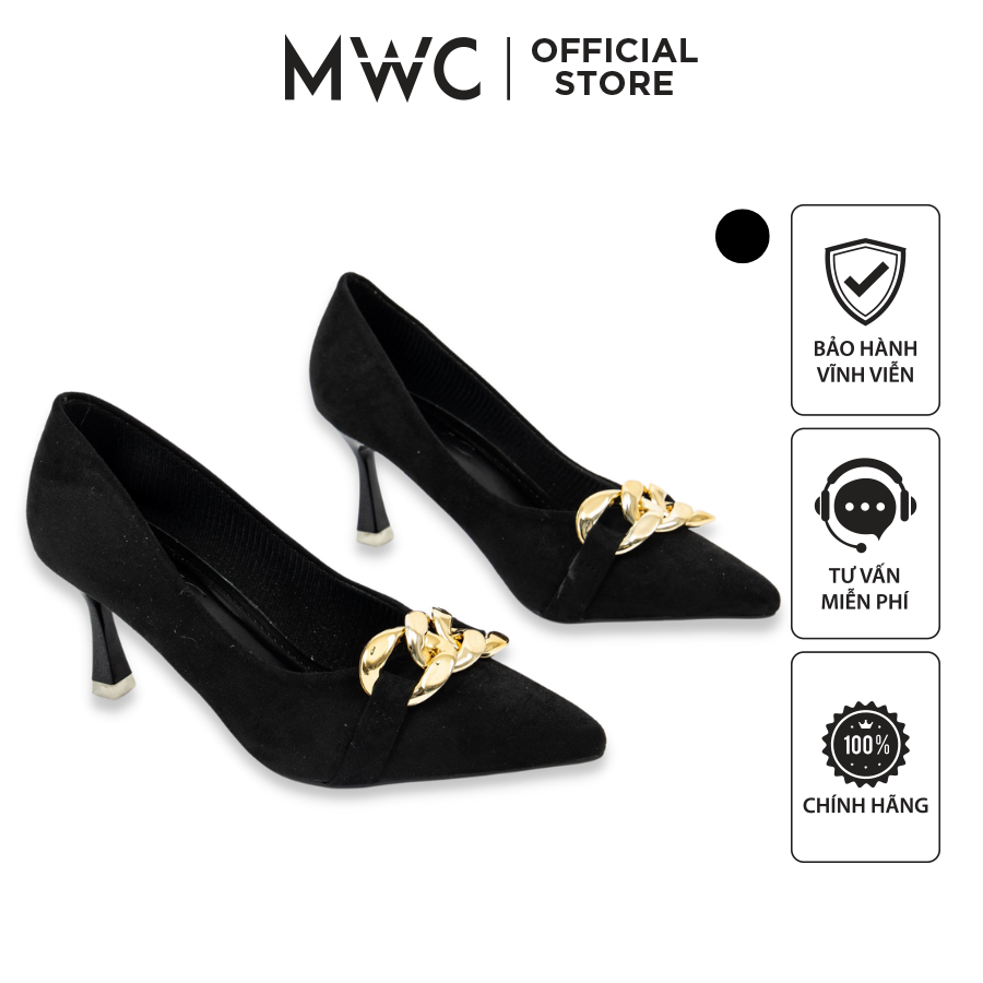 Giày cao gót mwc đế nhọn 7cm da lộn phối xích sang trọng nucg- 4326
