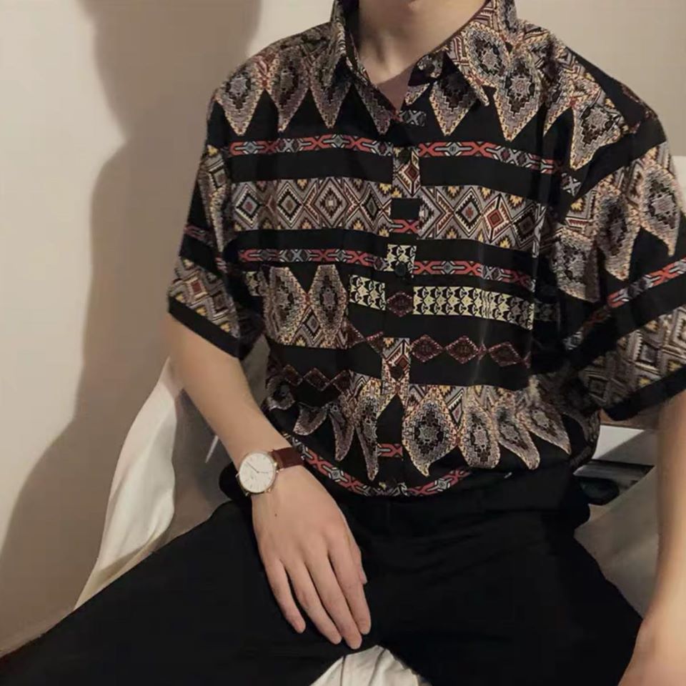 😈Được Kiểm Hàng Trước💖 Áo sơmi tay lỡ UNISEX thổ cẩm 😈HÀNG SIÊU CẤP😈