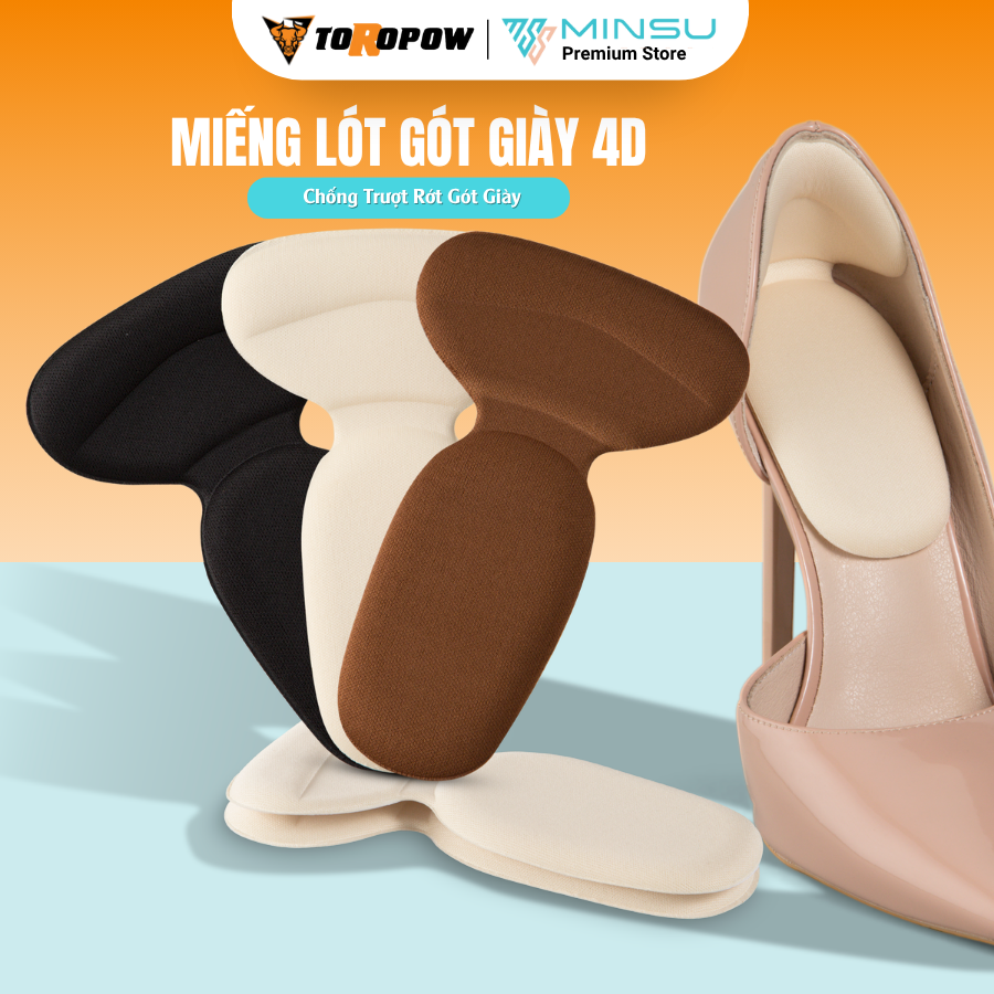   TOROPOW  Miếng Lót Gót Giày 4D Bảo Vệ Gót Chân MINSU M5508 Đệm Chống Rớt Gót Trầy Đau Chân Bị Rộng Chuyên Cho Giày Cao Gót Nữ 
