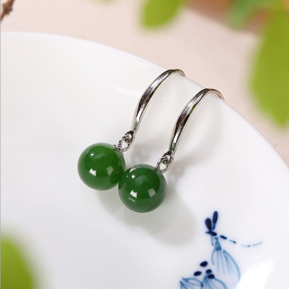 Bt245 bông tai  ngọc bích xanh móc bạc