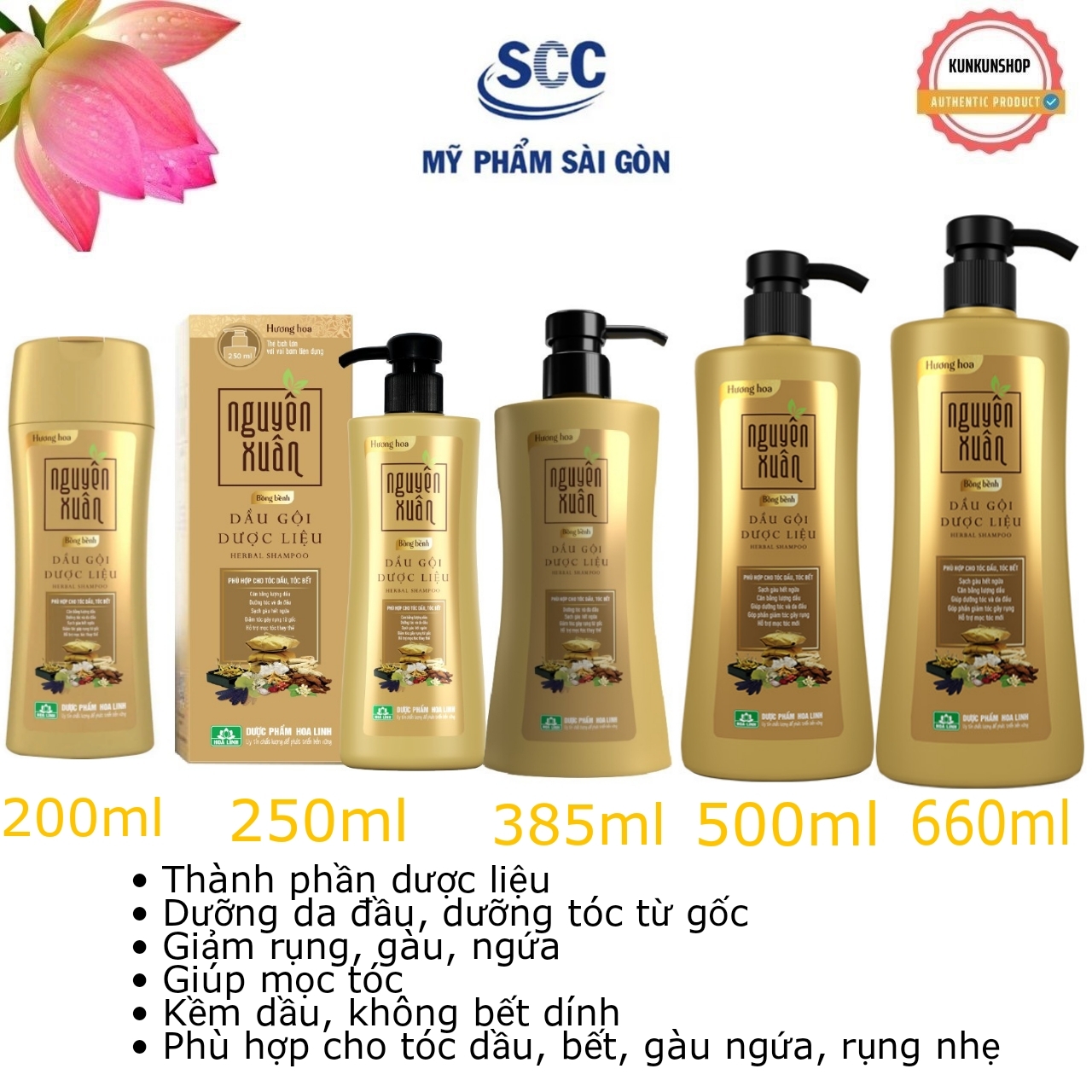 Dầu gội dược liệu Nguyên Xuân Bồng bềnh giành cho tóc dầu, bết 200ml, 250ml, 385ml, 660ml