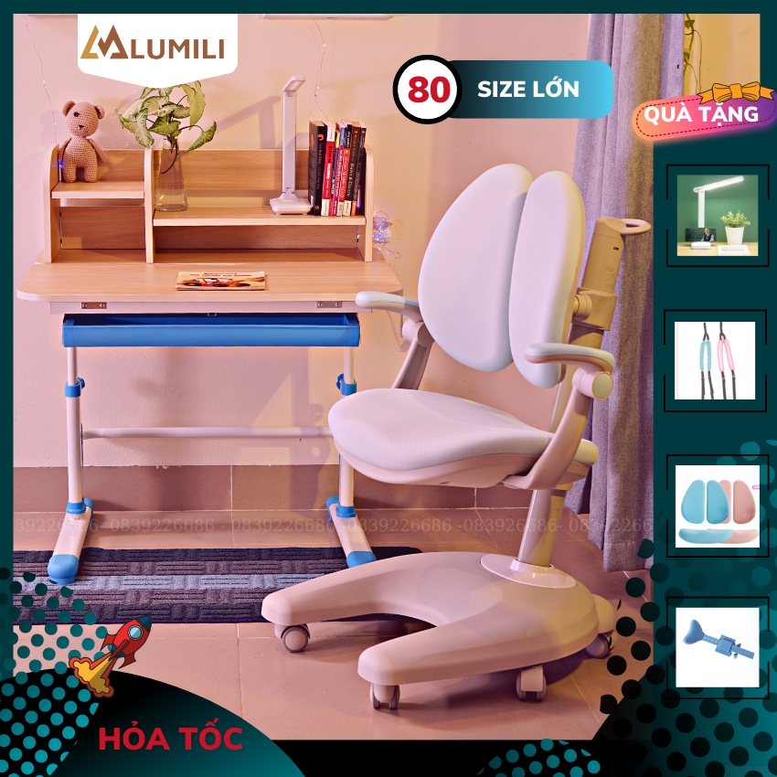 Bàn ghế học sinh chống gù chống cận R18 bàn học sinh thông minh cho bé nâng hạ dễ dàng nghiêng pittong size to, bàn ghế học sinh chống gù thiết kế công thái học, bàn ghế chống gù có kệ sách, giá để đồ dùng học tập