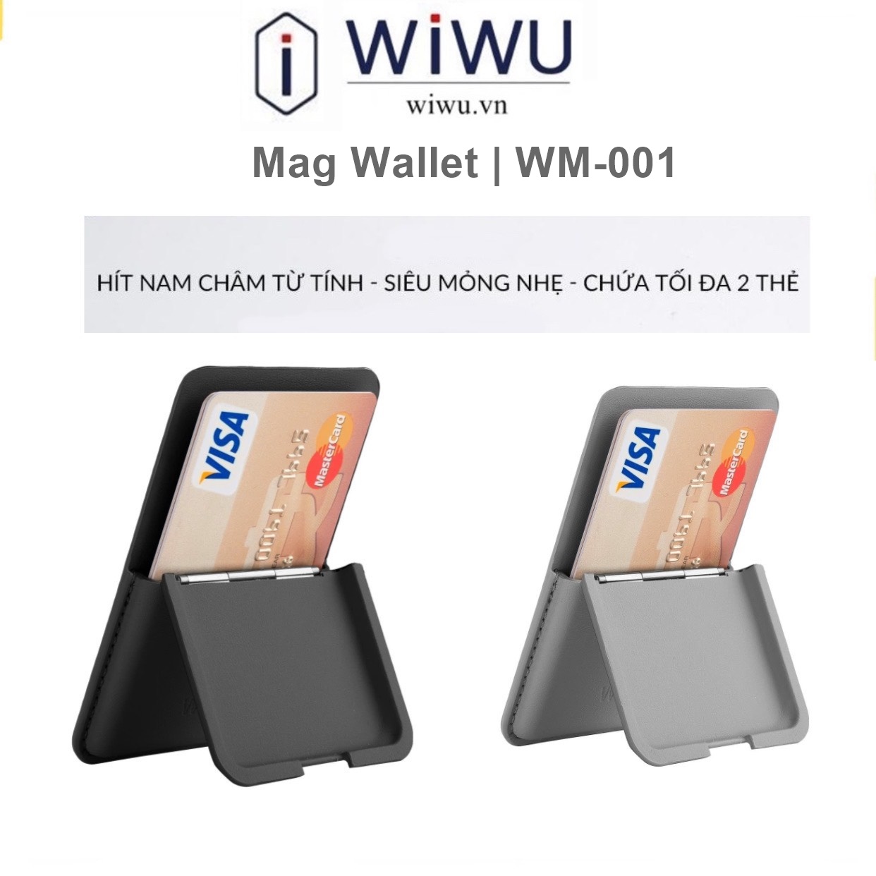 WIWU Mag Wallet WM-001 : Ví đựng thẻ nam châm từ tính Tích hợp giá đỡ điện thoại gập gọn siêu mỏng gắn sau điện thoại IPhone