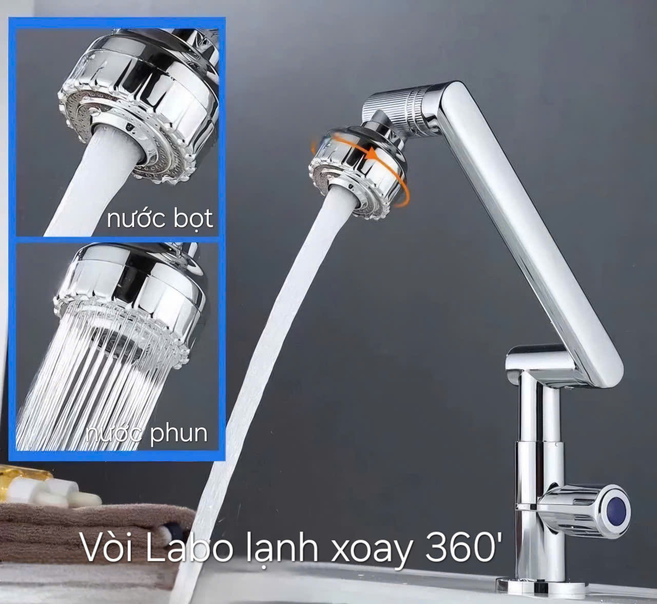 Vòi chén Lạnh Mạ titan dùng cho đường nước Lạnh , xoay 360 độ ,đầu và cần bằng nhựa để dễ dàng xoay chuyển , dùng cho 1 đường nước lạnh